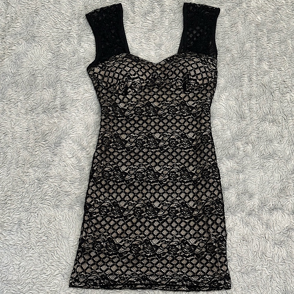 Black Lace Mini Dress, Size L